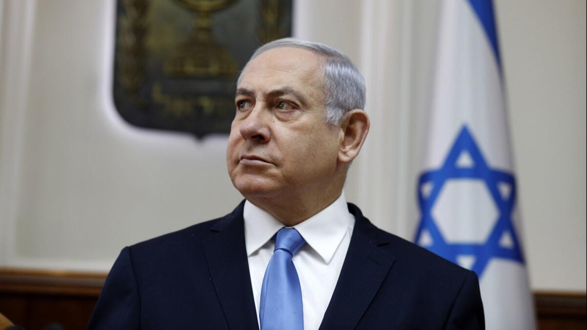 Israeli Prime Minister Benjamin Netanyahu chairs the weekly cabinet meeting at his Jerusalem office on March 10.