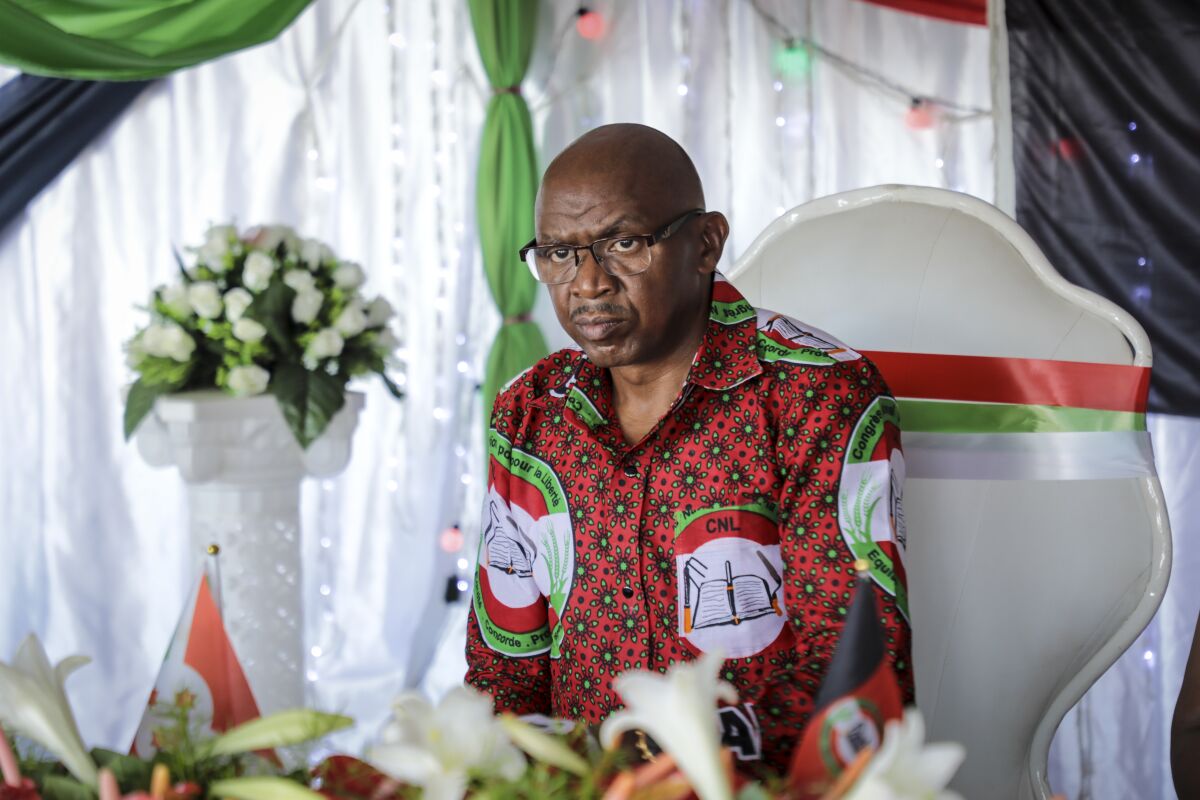 FILE - Opposition candidate Agathon Rwasa attends the congress of the opposition Congres National pour la Liberte (National Freedom Council) party, in the capital Bujumbura, Burundi on Feb. 16, 2020. Rwasa told The Associated Press that at least 20 opposition members were seized in the past year 2021. (AP Photo/Berthier Mugiraneza, File)
