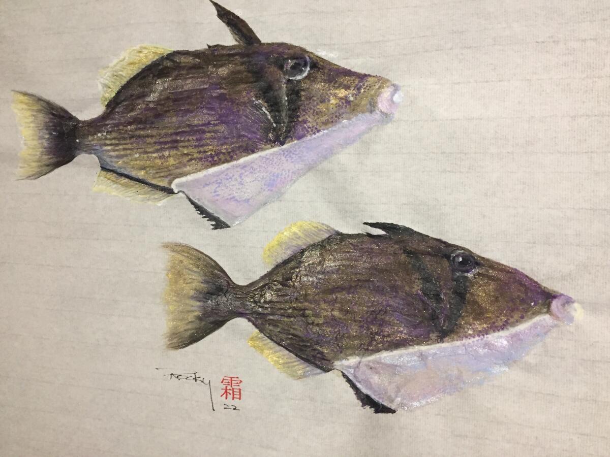 Gyotaku fish prints by Rocky Frost are on view at BFree Studio in La Jolla through Sunday, Sept. 25.