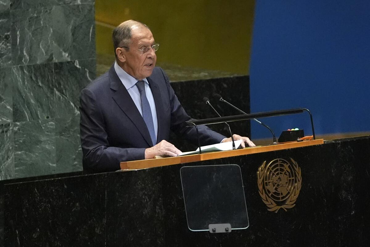 Russia's Minister for Foreign Affairs Sergey Lavrov addresses the United Nations General Assembly