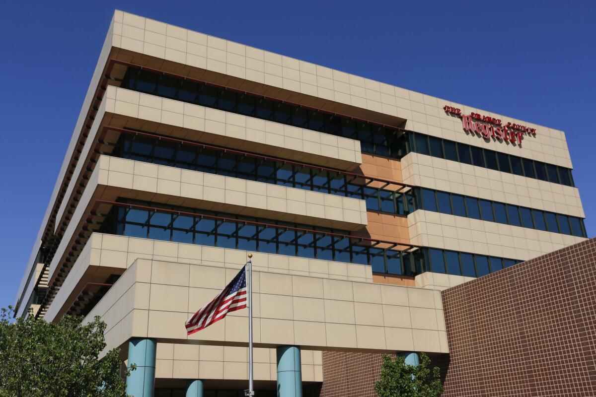 The Orange County Register's current headquarters on Grand Avenue in Santa Ana.