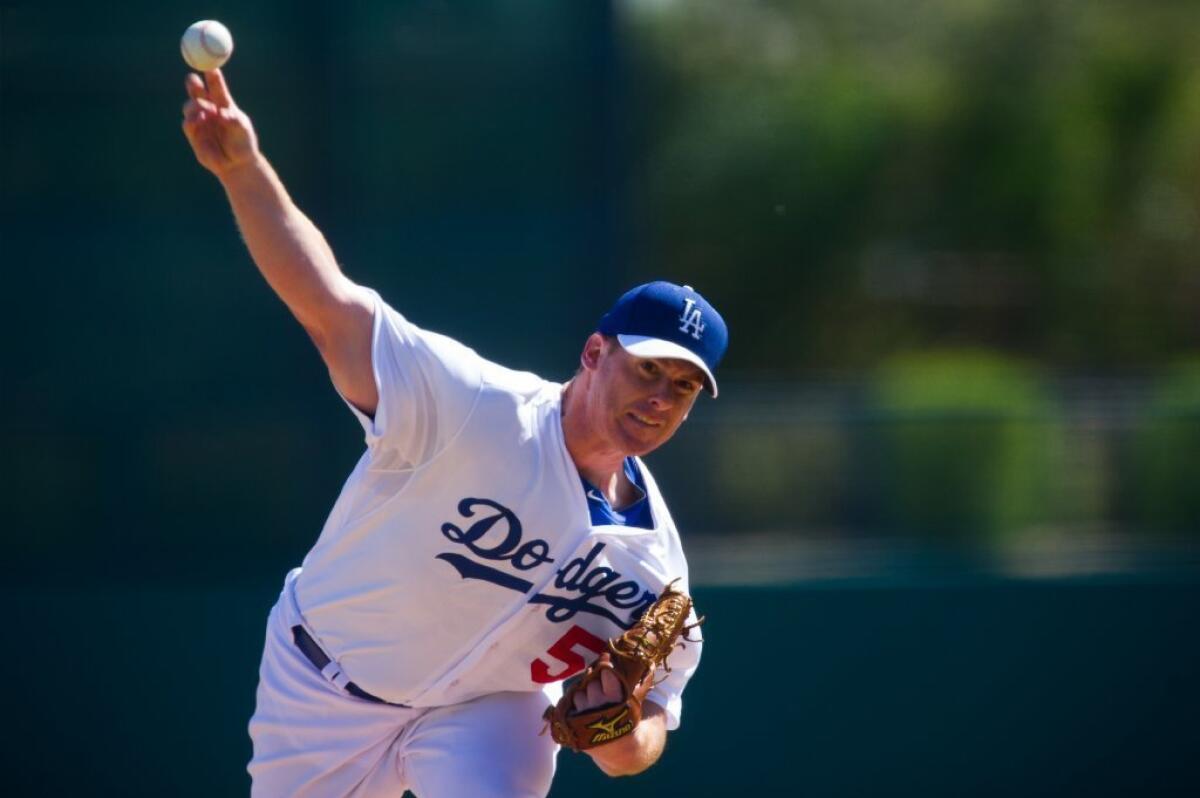 Chad Billingsley, shown here earlier in spring training, pitched a five-inning simulated game Wednesday.