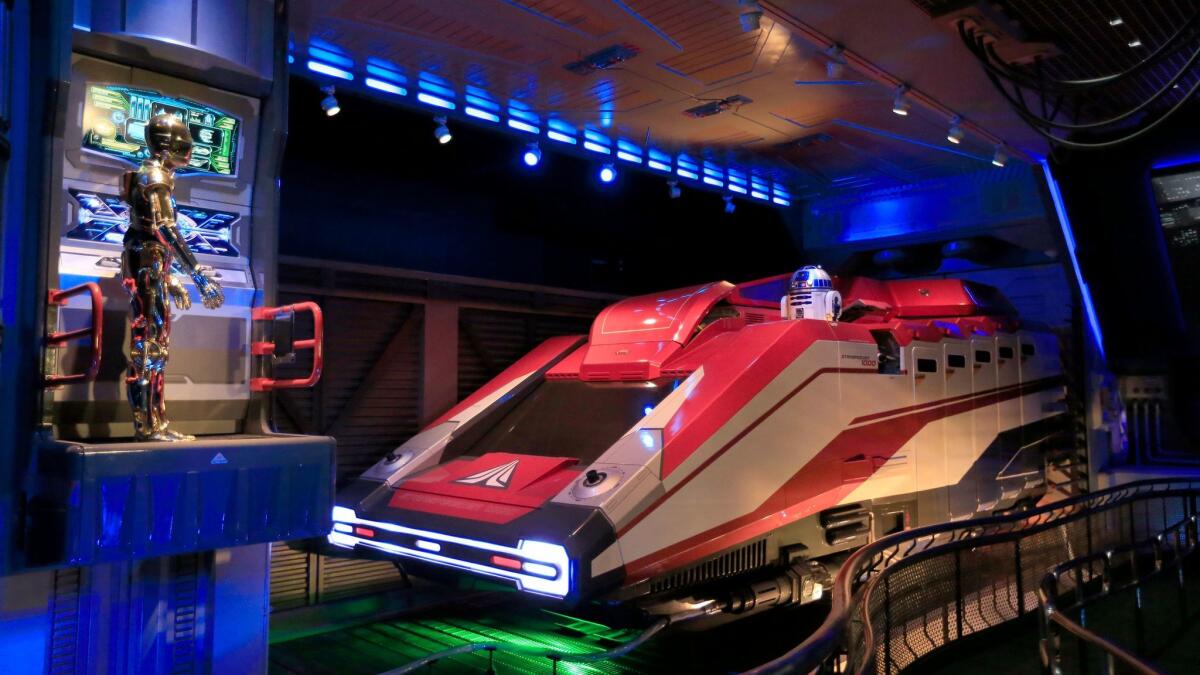 The entrance of the Star Tours attraction at Disneyland in 2015.