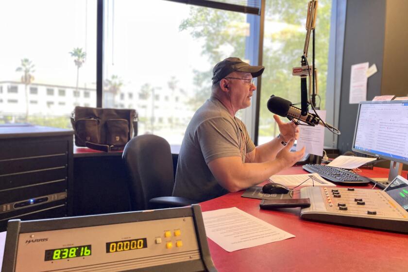 Mike Broomhead, a conservative talk radio host based in Phoenix, tapes his morning show.