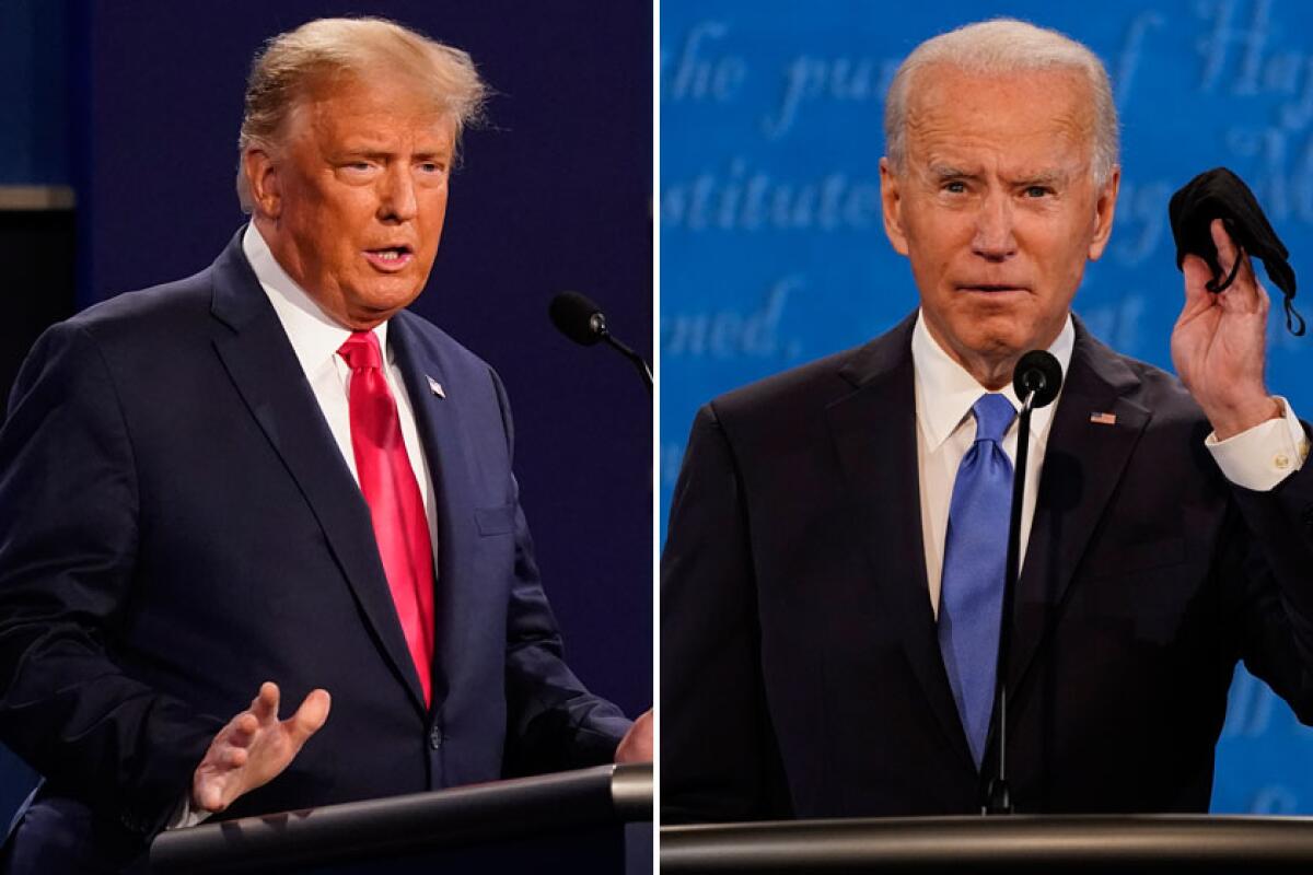 Then-President Trump and then-Democratic challenger Joe Biden debate in 2020. 