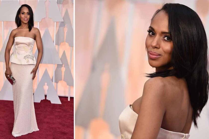 Kerry Washington in Miu Miu. Washington is a master of evening separates. This bustier and chiffon skirt, embroidered with glass beads and pearls, epitomizes the evening's hyper-embellished trend.