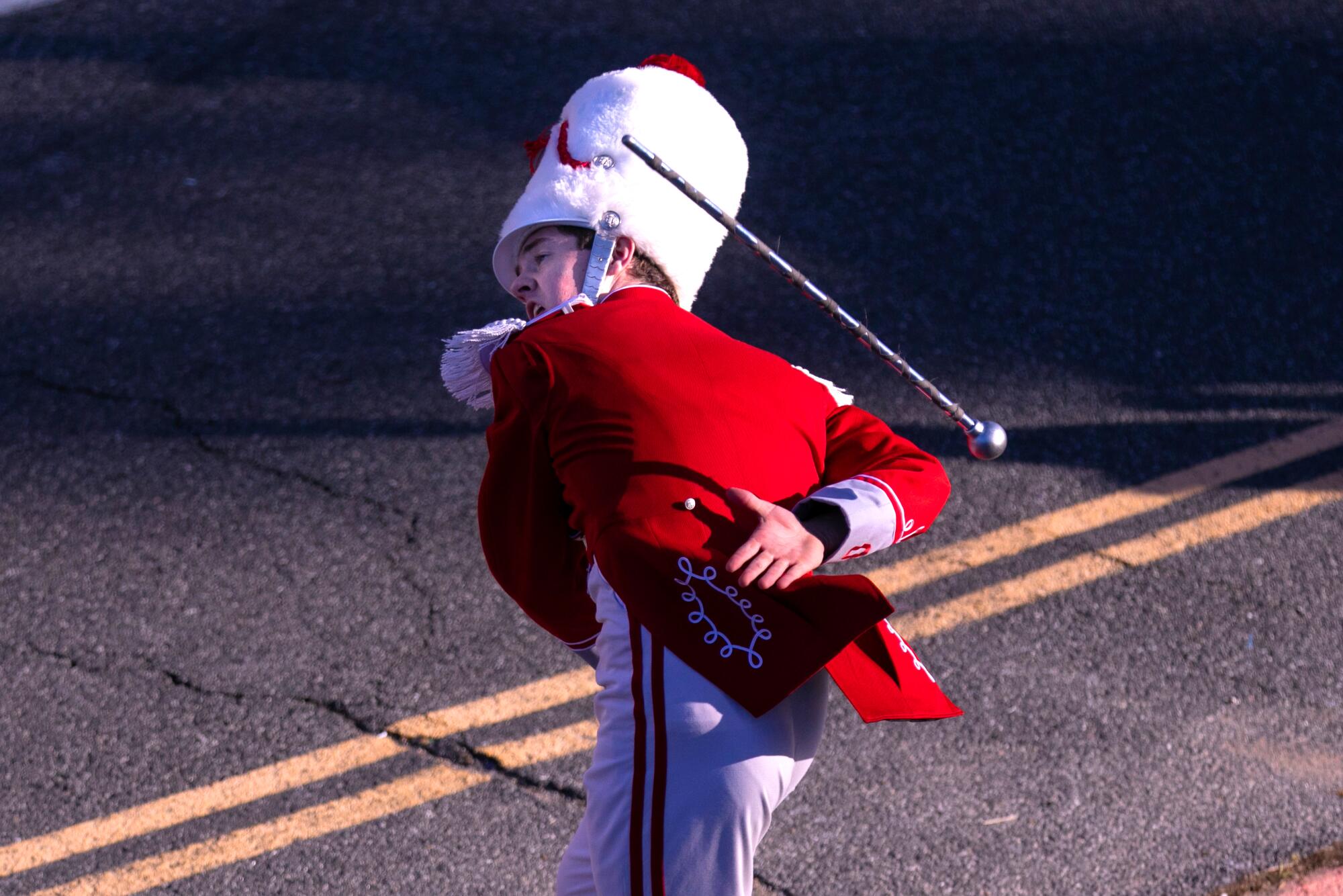 A baton twirler with the Ohio State University marching band.
