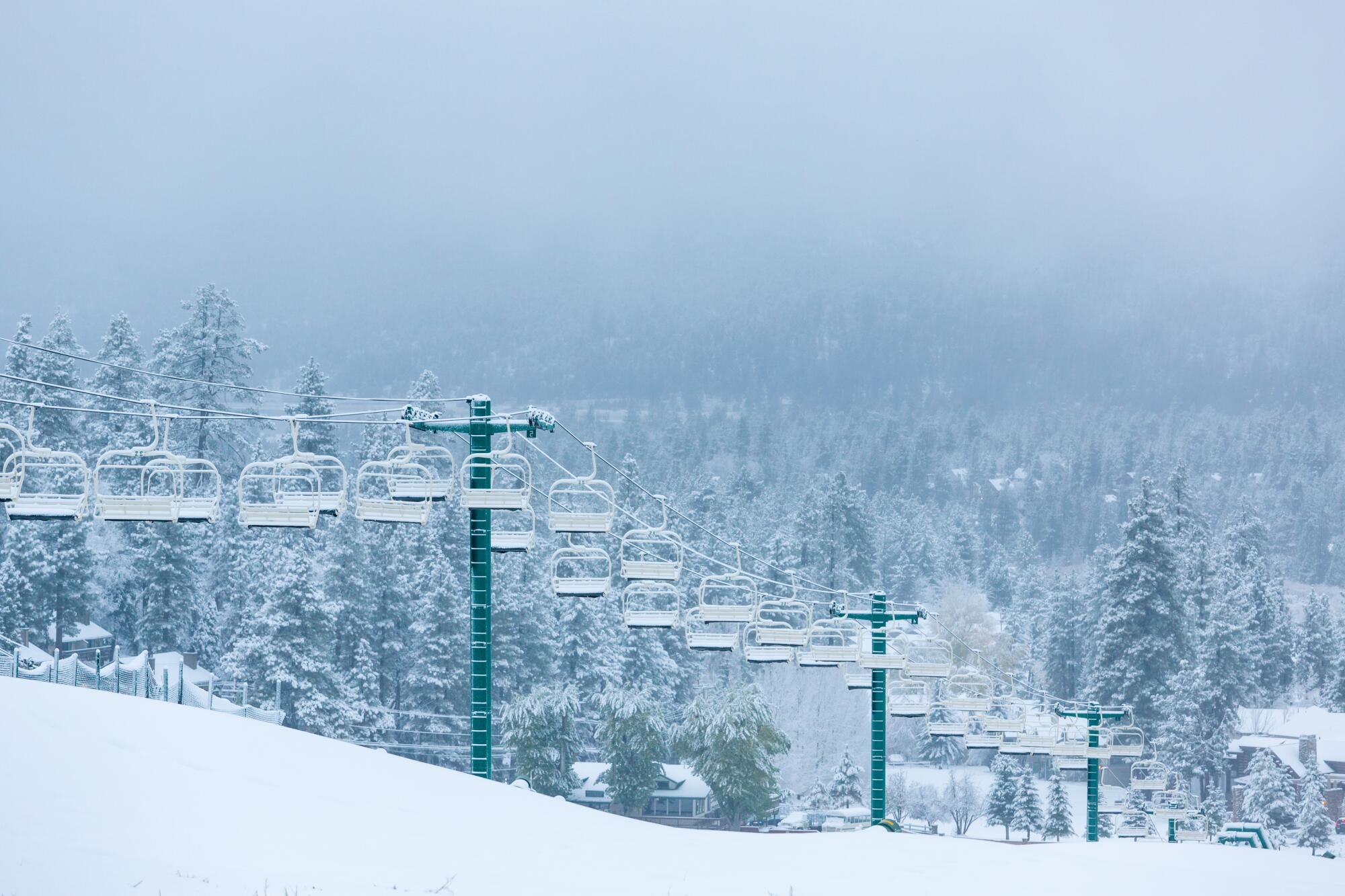 A chairlift on a snowy mountain