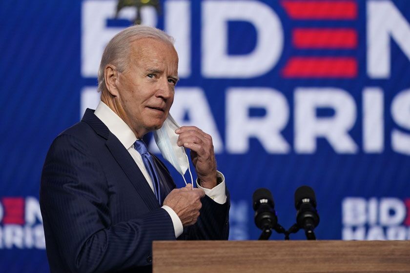 Democratic presidential candidate Joe Biden arrives to speak in Wilmington, Del., on Friday.