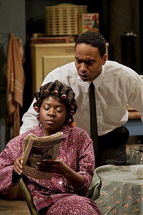 Kevin Carroll and Kenya Alexander during a dress rehearsal of the Ebony Repertory Theatre production of "A Raisin in the Sun" at the Kirk Douglas Theatre in Culver City.