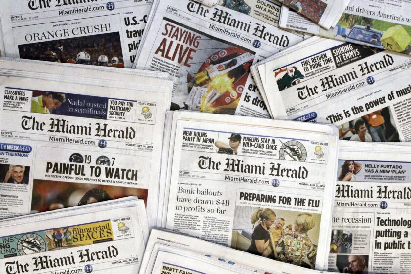 McClatchy Co., the publisher of the Miami Herald, is filing for bankruptcy protection.