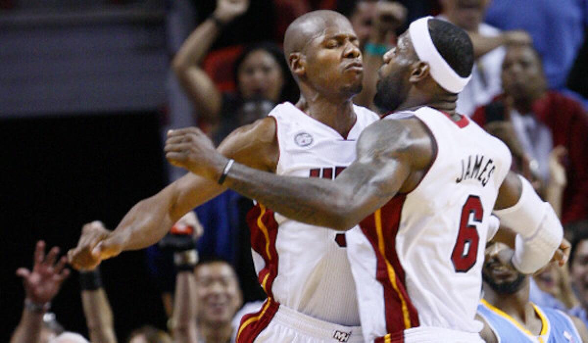 Ray Allen, left, and LeBron James helped the Miami Heat claim the top spot in The Times' NBA rankings.