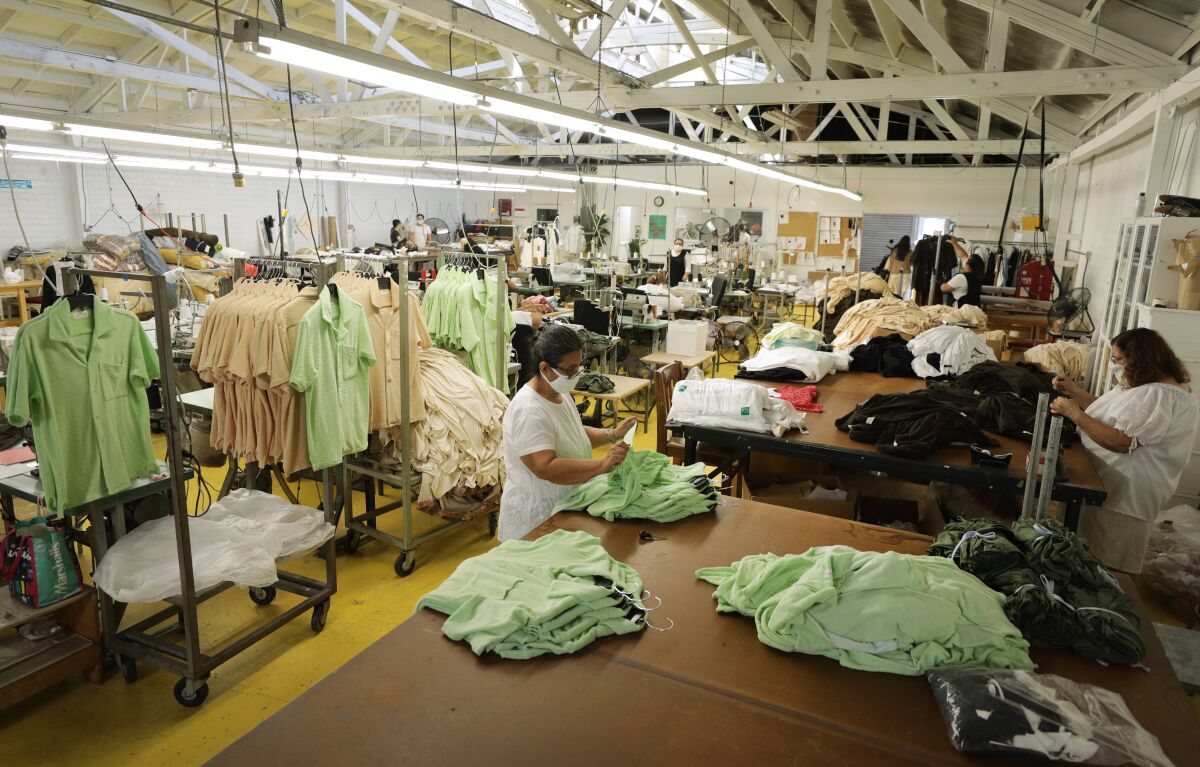 Workers at Nana Atelier, an L.A. clothing maker.