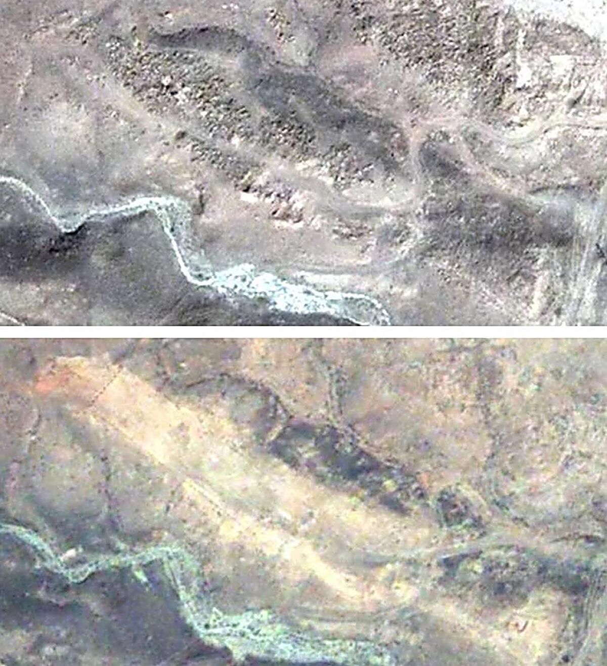 Satellite images from 2003, top, and 2009 show the demolition of the world's largest medieval Armenian cemetery in Djulfa, activists say.
