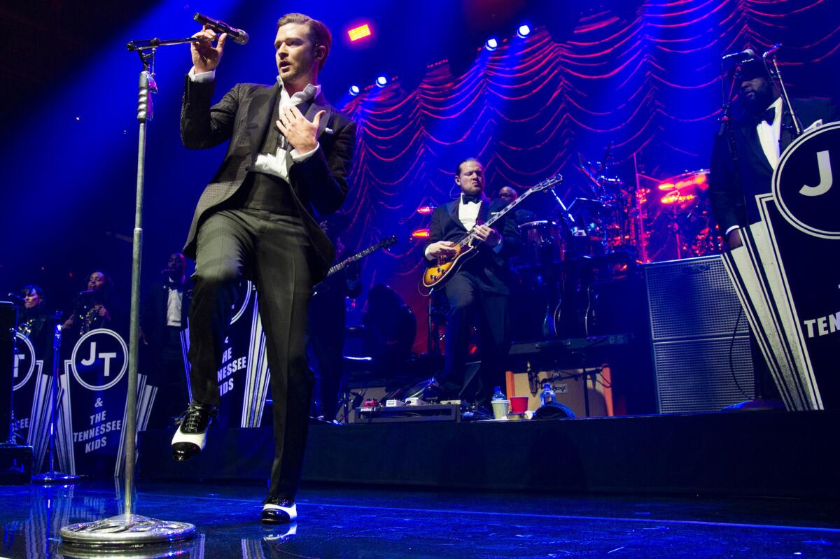 Justin Timberlake performing at the MasterCard Priceless Premieres concert in New York on May 5, 2013.