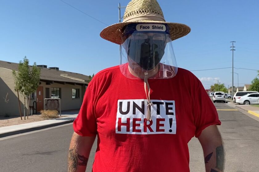 Alex Rosado, a member of Unite Here Local 11 in Los Angeles, is hitting the streets as a canvasser in Phoenix, Ariz., for the rest of the election cycle to turn Arizona blue in the presidential election. "I want to make sure that I'm one of the people responsible for getting [Trump] out of office." Photo courtesy of Maria Hernandez.