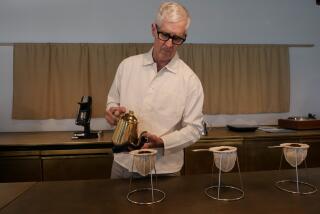 James Freeman, founder of Blue Bottle, makes coffee with a Japanese cloth dripper at Blue Bottle Studio in West Hollywood.