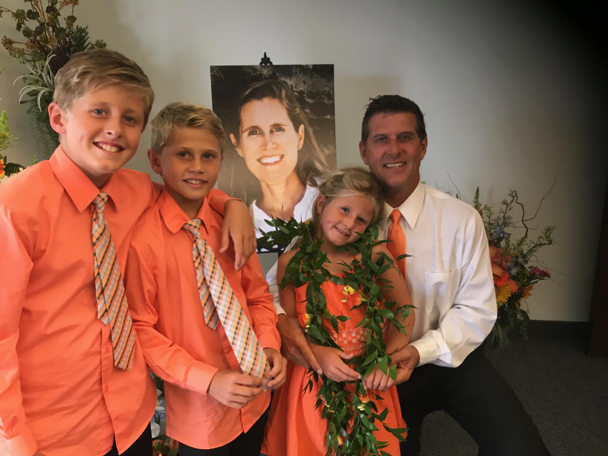 Jackson Diehl (left) poses with his siblings and father at the memorial service for his mother, Stephanie, in 2017.