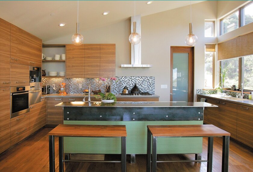 The kitchen in the home of Pollie Gautsch and Darryl Matsui has a number of features that are energy efficient or use recycled materials.