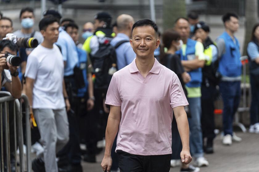 Raymond Chan, a former pro-democracy lawmaker, arrives at the West Kowloon Magistrates' Courts in Hong Kong, Thursday, May 30, 2024. (AP Photo/Chan Long Hei)