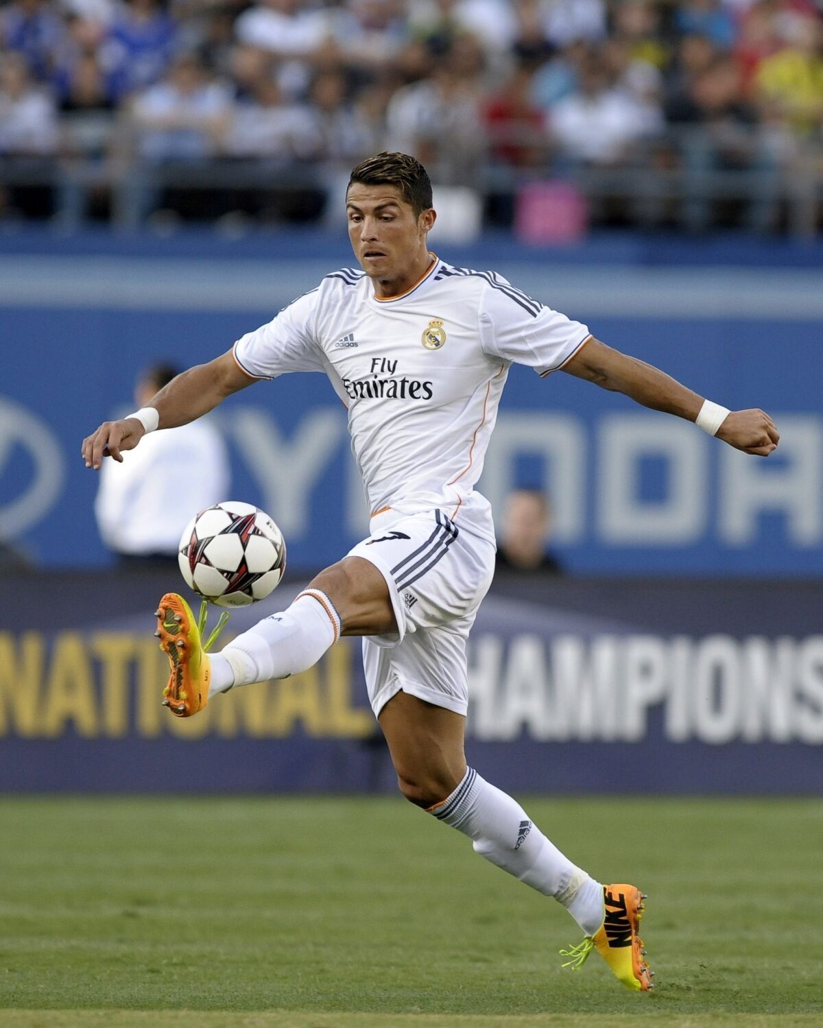 Cristiano Ronaldo controls the ball during Real Madrid's win over Everton in the Interational Champions Cup at Dodger Stadium on Saturday.