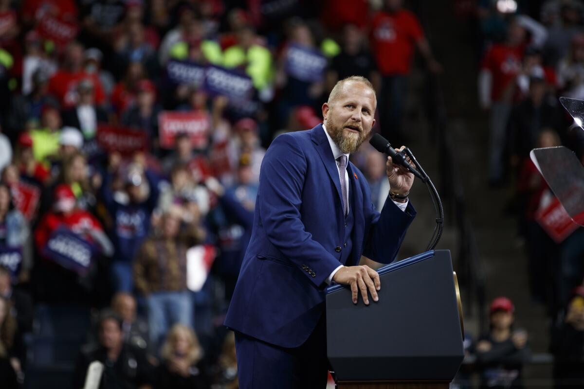 Brad Parscale speaks at a campaign rally 