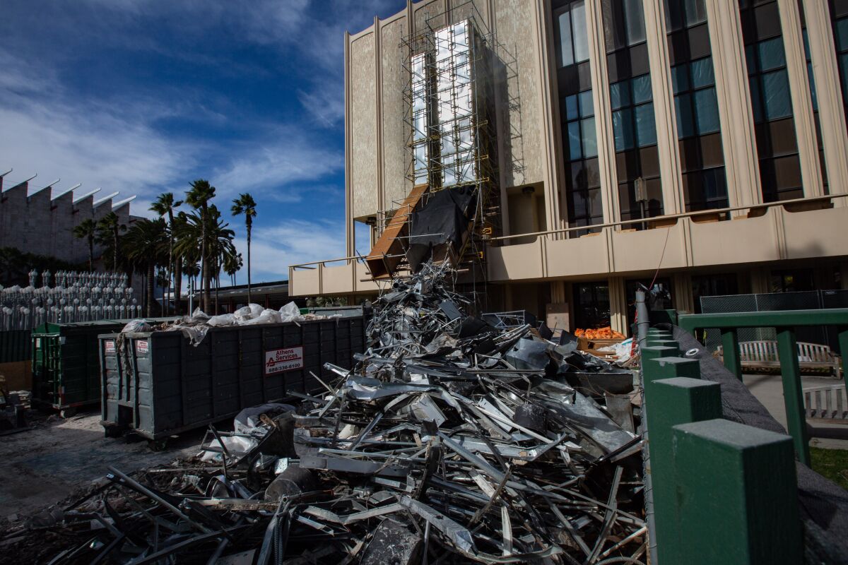 Asbestos abatement begins on buildings at LACMA as the museum prepares for demolition.
