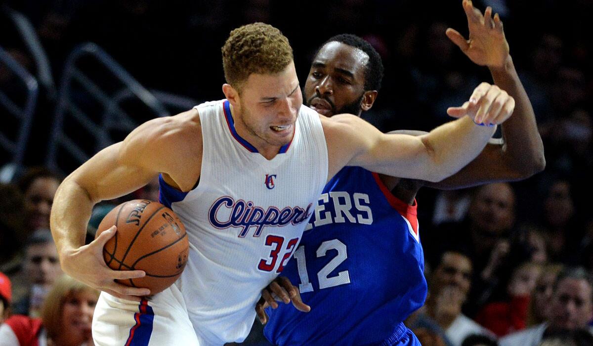 Clippers forward Blake Griffin drives against 76ers forward Luc Mbah a Moute during a game last weekend.