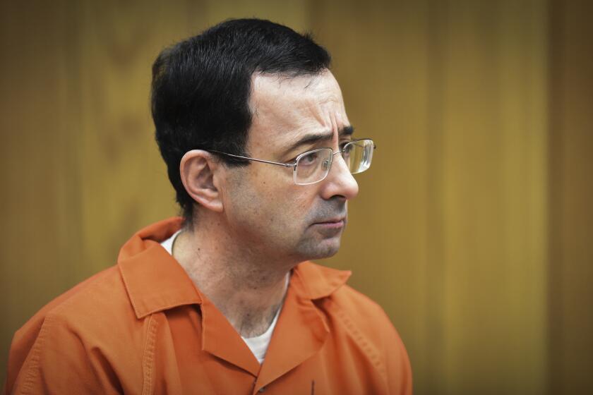 FILE - In this Feb. 5, 2018 file photo, Larry Nassar, former sports doctor.