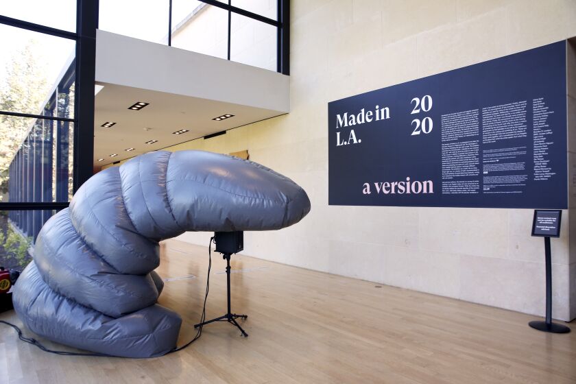 An inflatable sculpture by Jacqueline Kiyomi Gork at "Made in L.A. 2020: a version" at the Huntington.