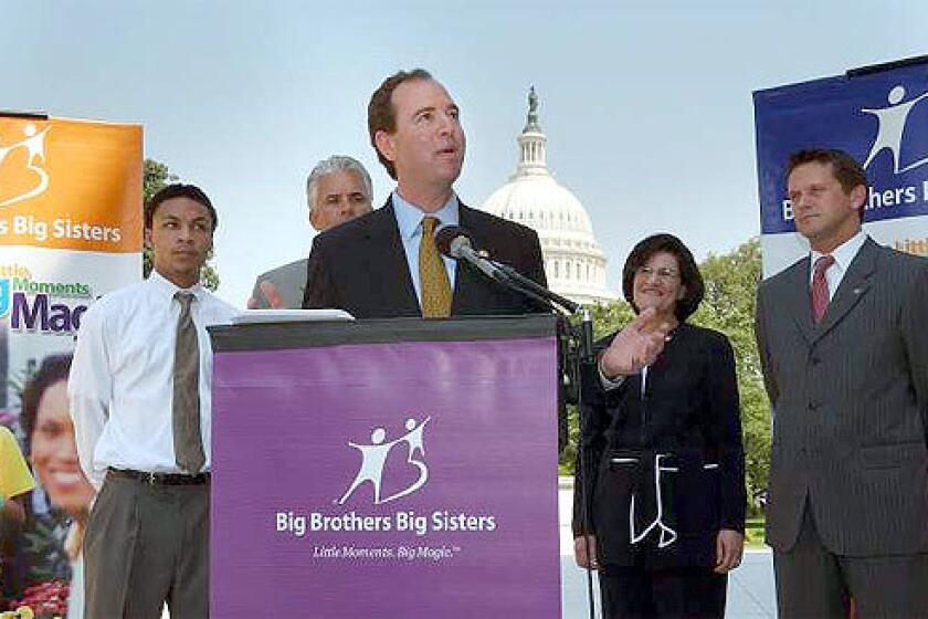 GLOBAL VIEW: Rep. Adam Schiff (D-Burbank) speaks at a Big Brothers-Big Sisters news conference June 8 in Washington. The same day, Schiff won a major concession from House leaders when they agreed to vote on an Armenian genocide bill in committee.