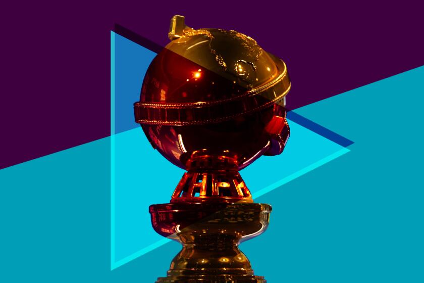 A Golden Globe statue overlapping with a play symbol
