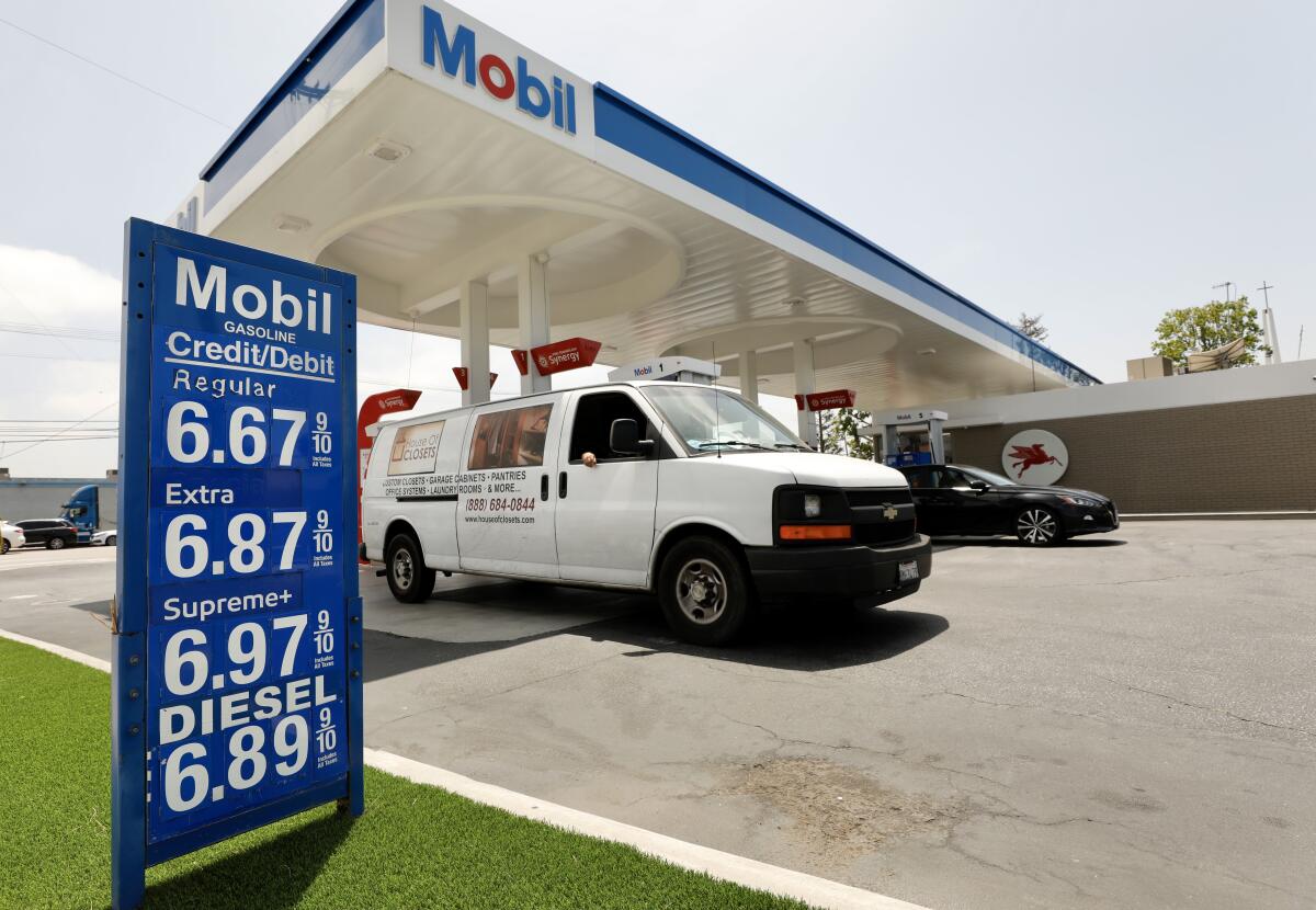 Gas sells for nearly $7 per gallon at a Mobil station in Westchester on May 18. 