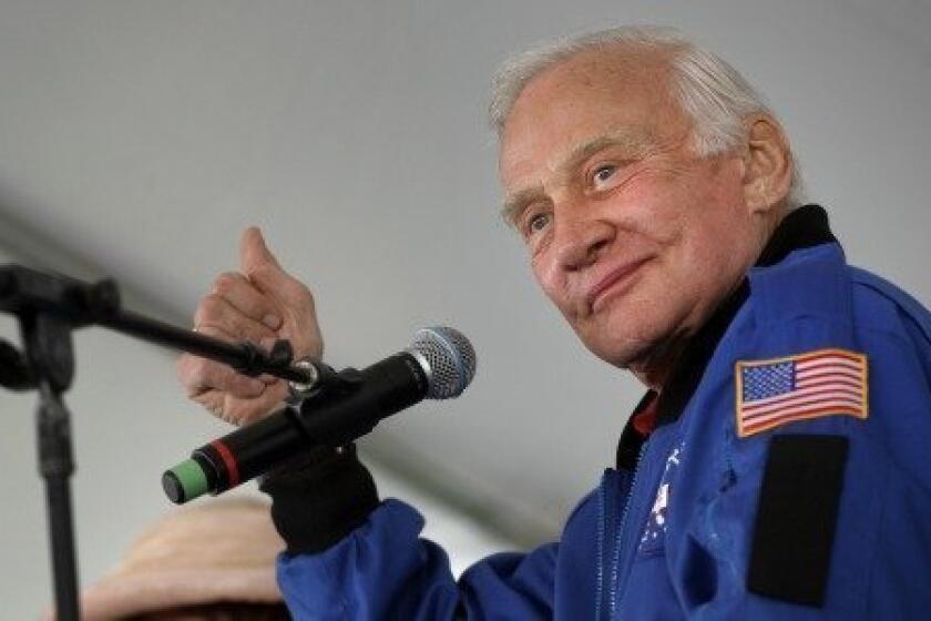 Lengardy astronaut Buzz Aldrin, one of the first people to step on the Moon in 1969, spoke at the L.A. Times Festival of Books in this 2010 file photo.