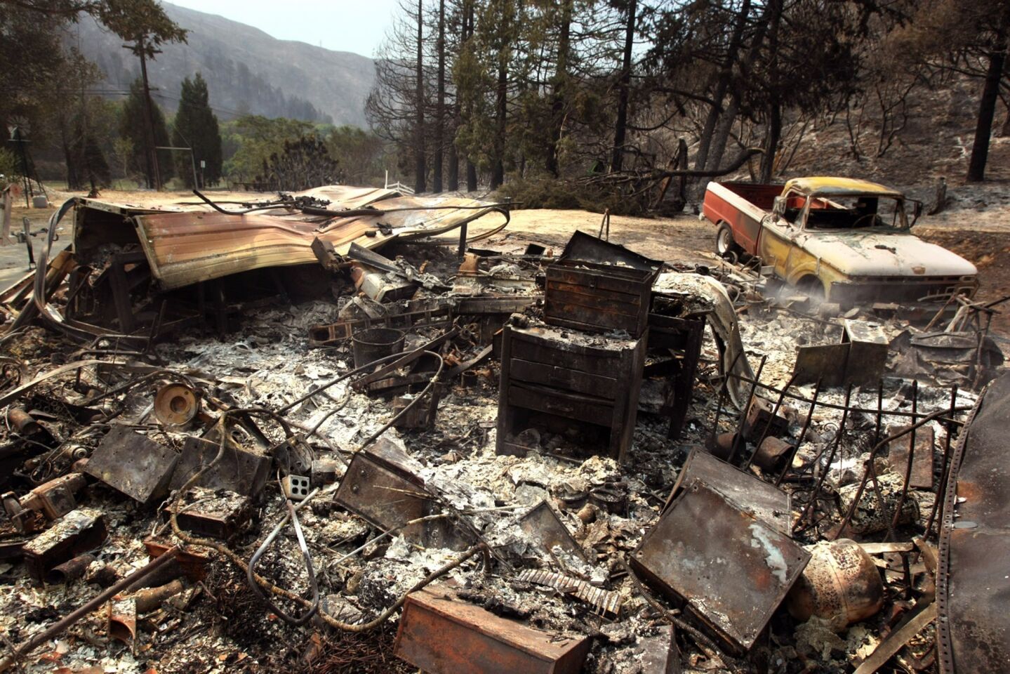 A truck was damaged along with a storage structure in the Powerhouse fire in Lake Hughes.