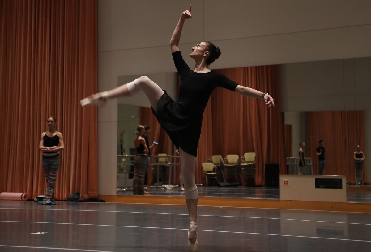 Ballet dancer Katia Raj rehearses at the Renée and Henry Segerstrom Concert Hall in Costa Mesa.