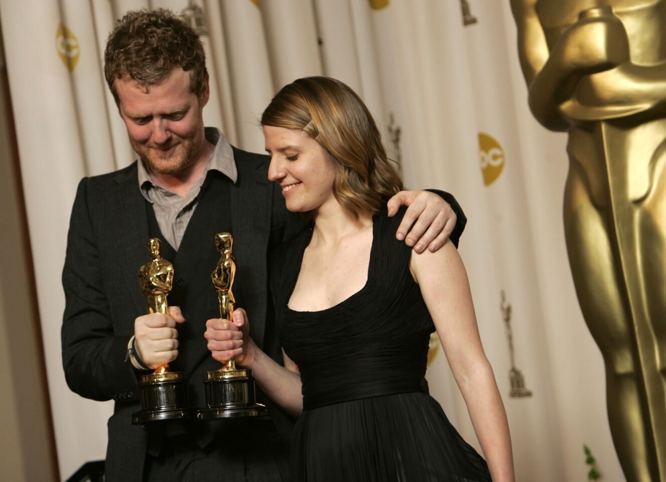 When Glenn Hansard and Markéta Irglová won the award for original song for "Falling Slowly" at the 80th Academy Awards, both were overcome with emotions. Hansard took the mike first. When Irglová leaned in to give her own thanks, the show cut her off. Host Jon Stewart later called her back.