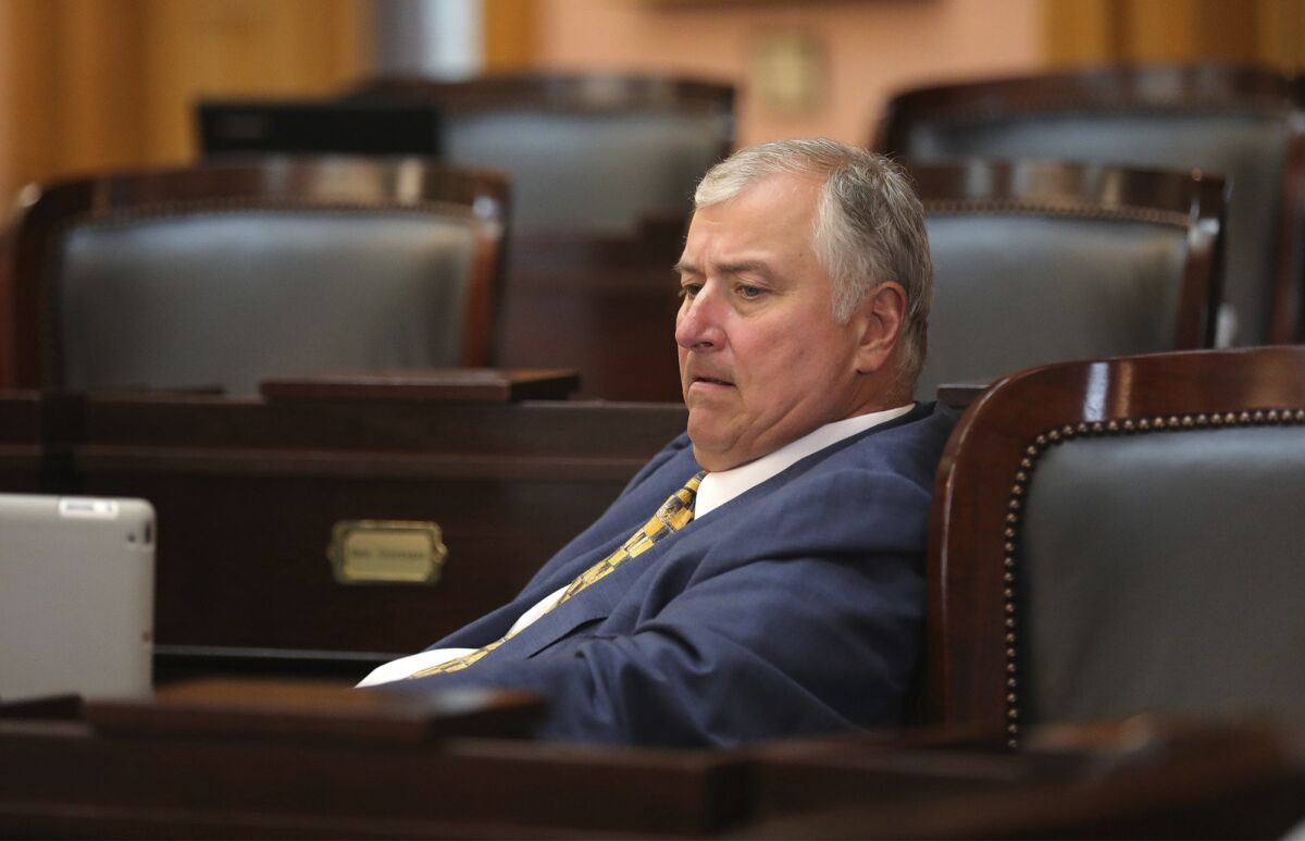 Ex-Ohio House Speaker Larry Householder sits in the House of Representatives in the Ohio Statehouse