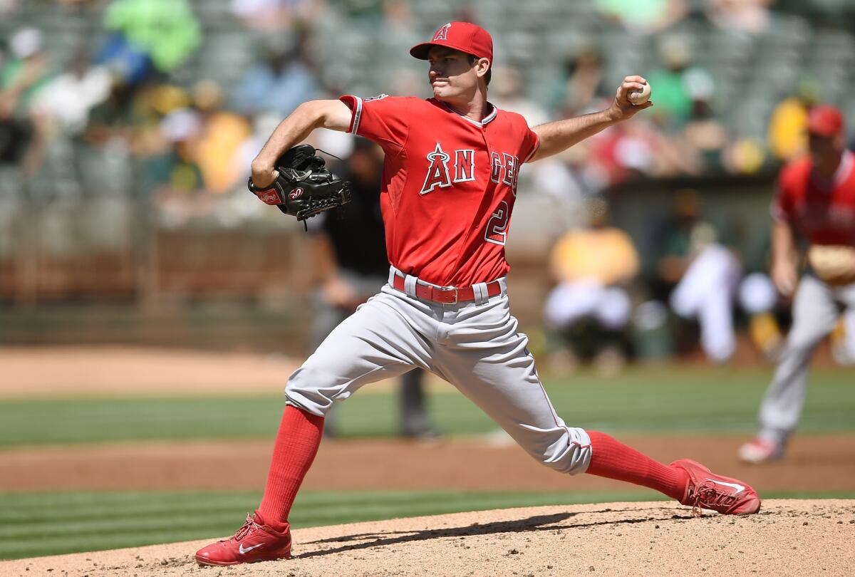 Angels starting pitcher Andrew Heaney struggled early, but settled in to pick up a win over the Athletics.