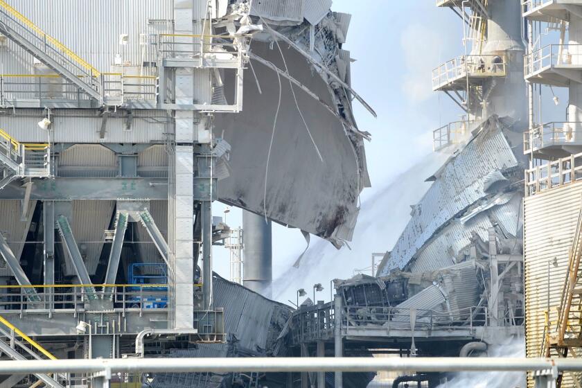 TORRANCE-CA-FEBRUARY 18, 2015: An explosion occured at the Exxon Mobile Refinery off Crenshaw Boulevard in Torrance, causing damage, above, on Wednesday morning, February 18, 2015. (Christina House / For The Times)