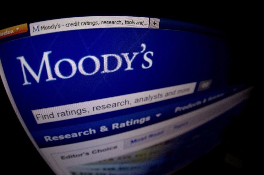 A file picture taken Jan. 17, 2012, shows a closeup of the opening page of the Moody's Investors Service website.