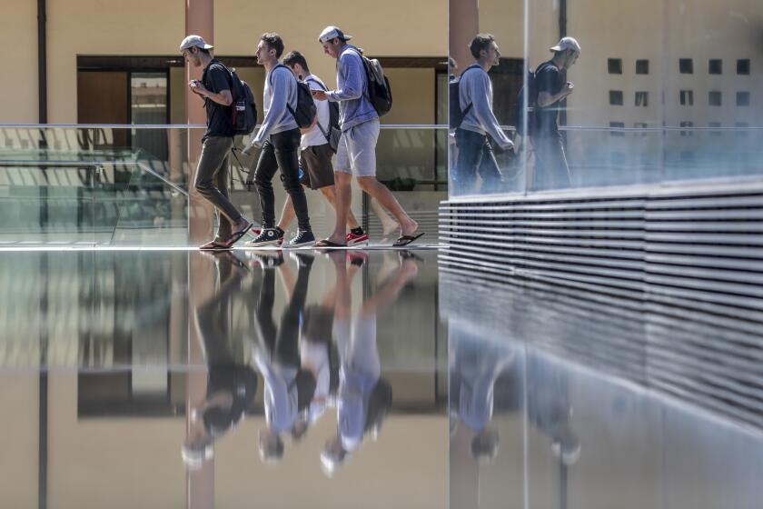 CLAREMONT, CA, THURSDAY, MARCH 14, 2019 - Students on campus at Claremont-McKenna College. In the wake of the nationwide admissions scandal, institutions like Claremont McKenna are concerned that they are portrayed as only catering to the rich and priveleged class. (Robert Gauthier/Los Angeles Times)