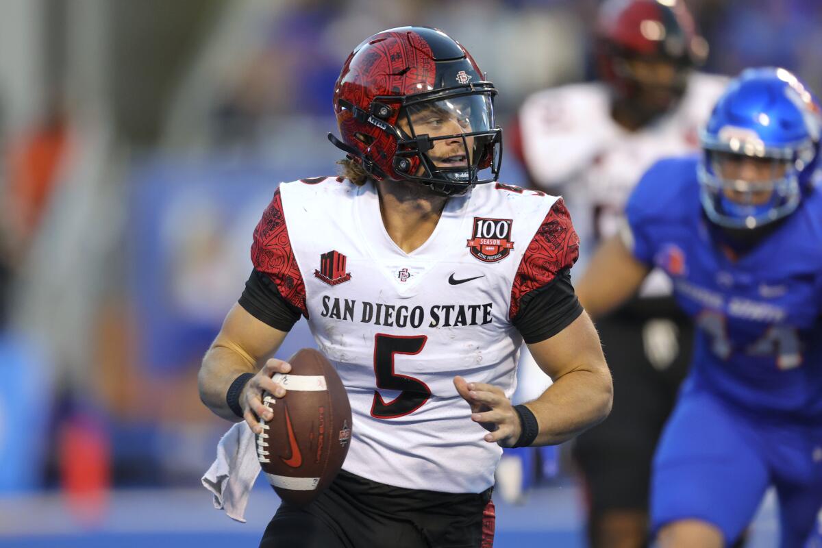 San Diego State quarterback Braxton Burmeister, in concussion protocol, did not participate in Tuesday's practice.