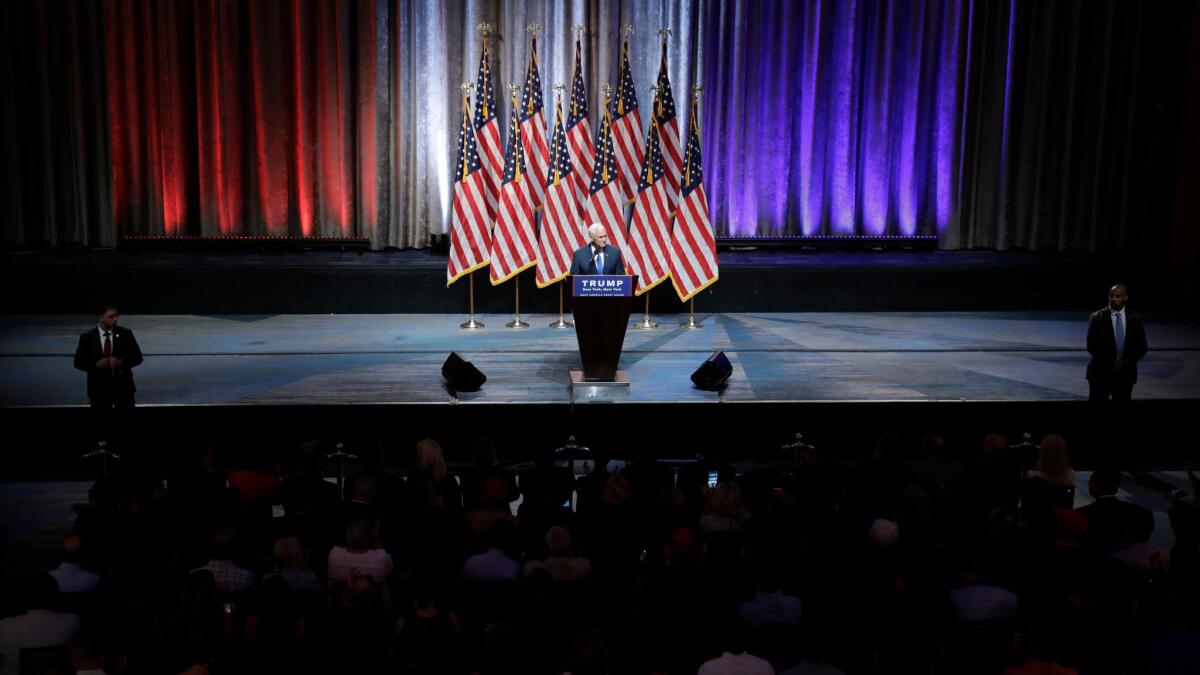 Gov. Mike Pence, R-Ind., speaks during a campaign event on July 16 in New York.