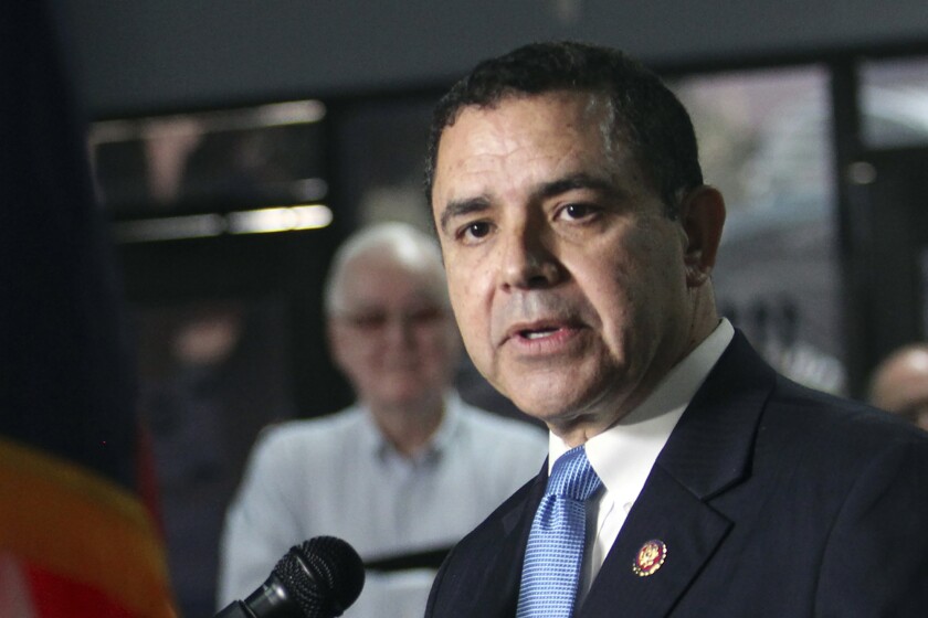 FILE - U.S. Rep. Henry Cuellar, D-Laredo, speaks during a press conference at the southern border at the Humanitarian Respite Center, July 19, 2019 in McAllen, Texas. (Delcia Lopez/The Monitor via AP, File)