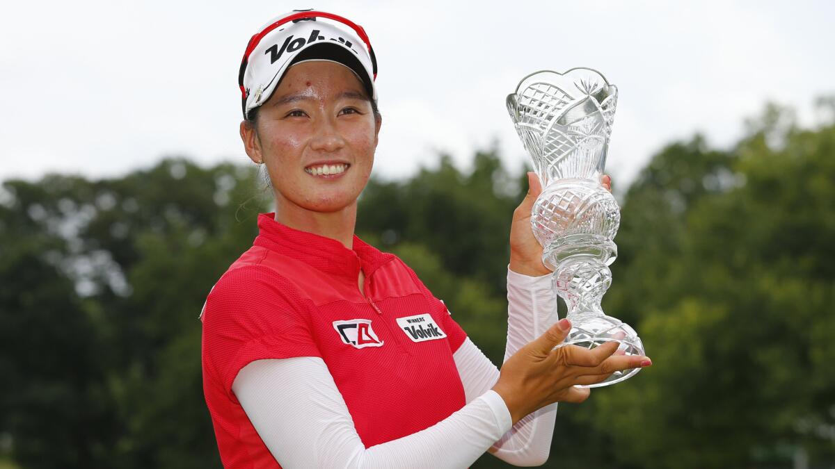 Chella Choi celebrates after winning the LPGA Marathon Classic at Highland Meadows Golf Club in Sylvania, Ohio, on Sunday.