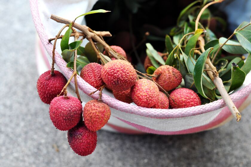 Lychees from Dimitman farm in Covina, Kwa Luk Gardens, purchased at the Alhambra Farmers Market on Sunday, August 25, 2019.