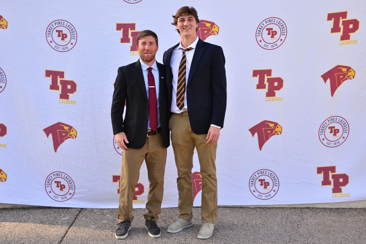 San Diego CIF Lacrosse Coachand Player of the Year, Jono Zissi and Dewey Egan.