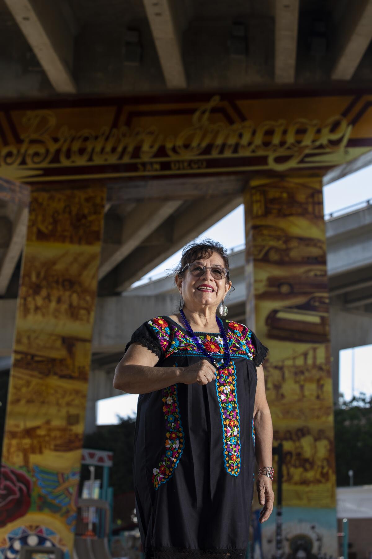 Josephine Talamantez stands for a portrait at Chicano Park.   