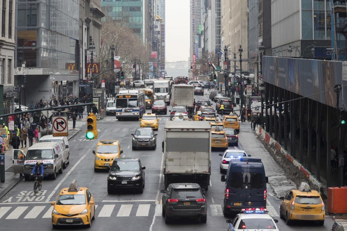 Traffic along 42nd Street in New York City.